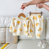 Fashion Boys And Girls Orange Fruit Sweater Suit