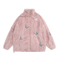 Women's Diamond Lattice Quilted Lining Butterfly Plush Cotton-padded Coat