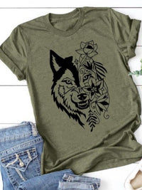 Women's Wolf Head Printed Short-sleeved Top