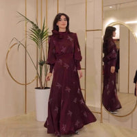 Retro Print Long-Sleeve Bow-Knot Dress