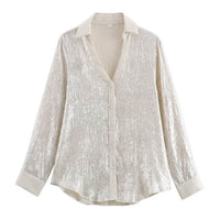 Women's Lapel V-neck Bronzing Long-sleeved Shirt