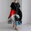 Womens Casual Short-Sleeve Loose Dress With A Crew Neck And Digital Print Pattern
