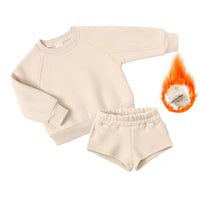 Girls' Autumn And Winter Long Sleeve Fleece And Shorts Sports Suit