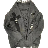 Dark Asian Culture Retro Distressed Cardigan Sweater