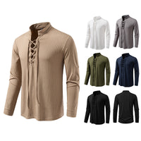 Men's Casual Long Sleeve Drawstring Design T-shirt