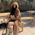 Mid-length Horn Button Lamb Wool Coat For Women
