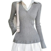 Autumn And Winter Preppy Style Fake Two-piece Mini Knitted Shirt