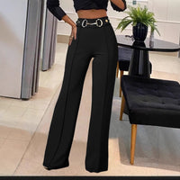 Solid-color High-waisted Womens Casual Straight-leg Pants