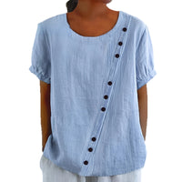 Womens Retro Cotton-Linen Short-Sleeve Shirt