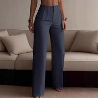 Women's Pleated Casual High-Waist Solid-Color Suit Pants