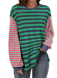 Women's Loose-fitting Casual Striped Hoodie