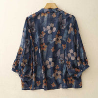 Womens Retro Chic Printed Three-Quarter Sleeve Chiffon Top