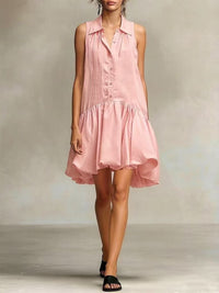 Single- Breasted Shirt Collar Ruffled Dress