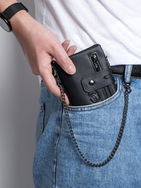 Retro Genuine Leather Wallet Compact Bifold Wallet With Dual Zippers Perfect For Coins And Cards
