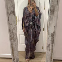 Women's Fashionable Printed Batwing Sleeve Midi Dress