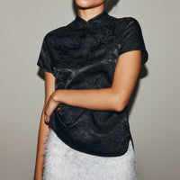 Elegant Satin Stand Neck Vintage Shirt