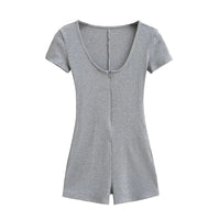 Sexy Ribbed Yoga Fitness Jumpsuit With Short Sleeves For Curvy Women