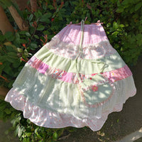 Women's Lace-trimmed Floral Patchwork High-waisted Skirt