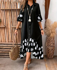 Fashionable Casual Patchwork Polka-Dot Long Shirt Dress For Women