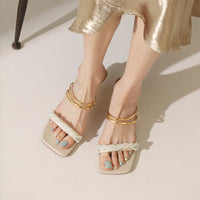 French Satin And Pearl Half Drag Sandals