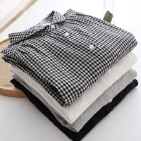 Womens Retro Small Lapel Double-Layer Cotton Yarn Long-Sleeve Shirt