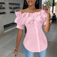 Clothing New Sweater Fashion Off-shoulder Ruffled Short Sleeves Shirt