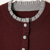 Ribbed Trim Contrast-Colored Crew-Neck Knit Sweater Womens Long Sleeve