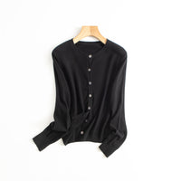 Spring Round Neck Knitted Cardigan Women's Thin Long Sleeve Sweater Coat