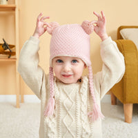 New Solid Color Knitted Baby Fur Ball Hat With Velvet