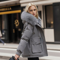 Women's Clothing Fleece-lined Thick Parka Short Slim Fit