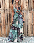 Halter Sling Casual Hollow Wide-leg Jumpsuit