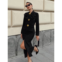 V-neck Bow-Knot Long-Sleeve Dress Womens Fashionable Defined Waist