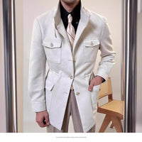Spring Italian Suede Stand Collar Safari Jacket Jacket