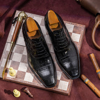 Formal Business First Layer Cowhide Hand Colored Embossed Men's Shoes