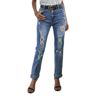 Fashion Sexy Ripped Raw Edge High Waist Ladies Cropped Jeans