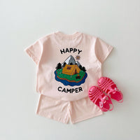 Children's Candy Color Cotton Casual T-shirt Short Suit