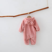 Infant Plush Warm Hooded Child Conjoined Romper