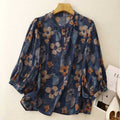 Womens Retro Chic Printed Three-Quarter Sleeve Chiffon Top