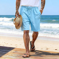 Solid-color Cotton-linen Shorts With A Drawstring