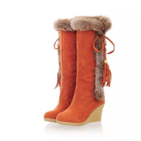 Autumn And Winter New Frosted Plus Size Wedge Boots Fur Integrated High-top For Women