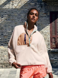 Loose Lapels Stitching Contrast Color Fleece Sweater