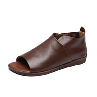 British Genuine Leather Slip On Peep Toe Sandals Flat