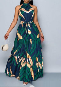 All Over Print Halterneck Dress With A Belt