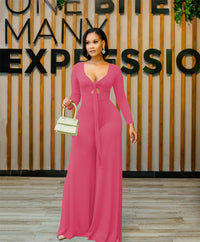 Women's Solid Color Fashion Long Sleeve Jumpsuit