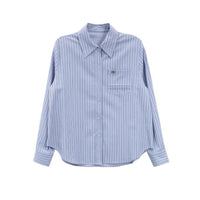 Blue Minimalist Preppy Shirt Women's Loose Slimming