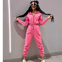 Womens Hooded Drawstring Jogger Jumpsuit Set