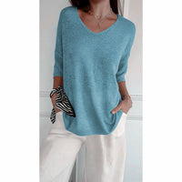 Knitwear Casual Sweater Slimming V-neckline 34 Sleeve Women's Bottoming Shirt