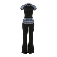 Womens Fashionable Printed Patchwork Sexy Slim-Fit Pants Suit