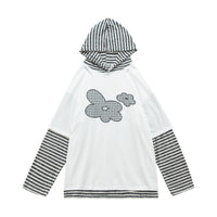 Womens Retro Long-Sleeve Striped Hoodie With Floral Embroidery