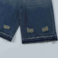 Men's Retro Washed Ripped Straight Denim Shorts